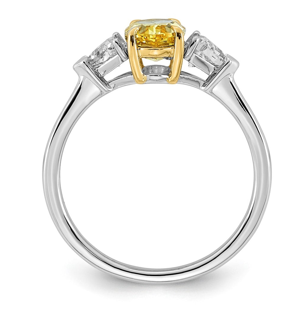 14k Two-Tone Gold 1 1/2ct Lab Grown Dia. Oval VS+ Cert. Vivid Yellow & Trillion VS+ F+