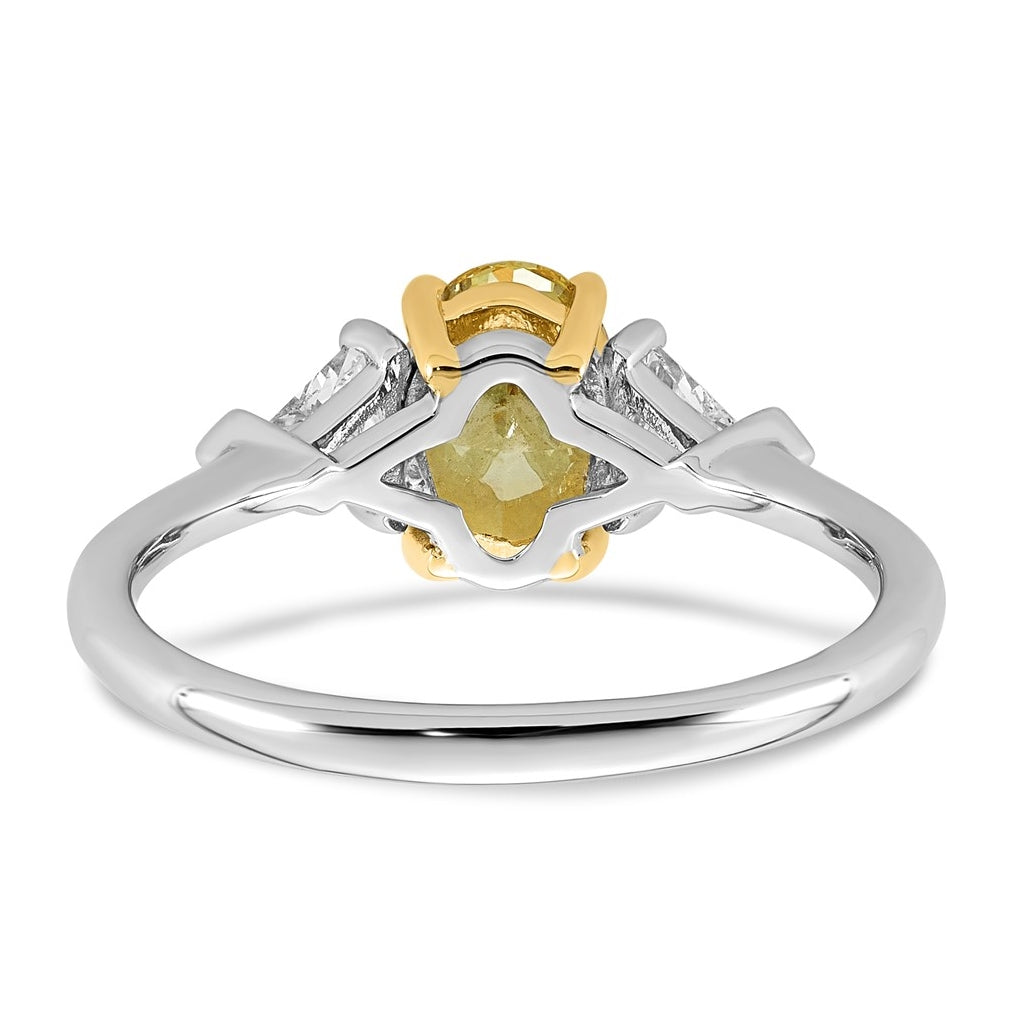 14k Two-Tone Gold 1 1/2ct Lab Grown Dia. Oval VS+ Cert. Vivid Yellow & Trillion VS+ F+