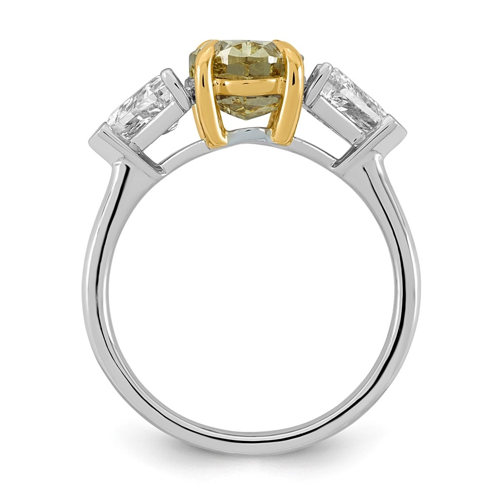 14k Two-Tone Gold 4ct Lab Grown Dia. Oval VS+ Cert. Vivid Yellow & Trillion VS+ F+ Ring