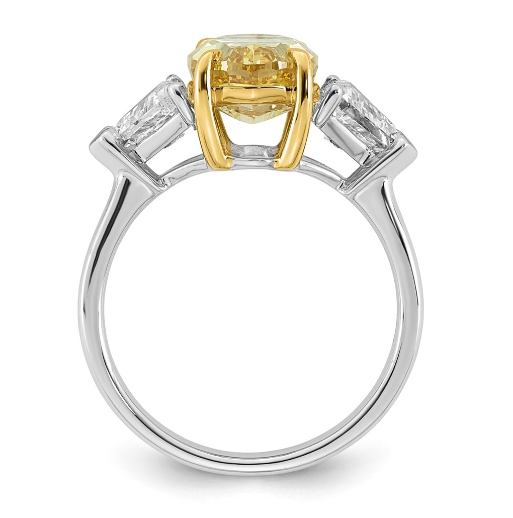 14k Two-Tone Gold 4 1/2ct Lab Grown Dia. Oval VS+ Cert. Vivid Yellow & Trillion VS+ F+