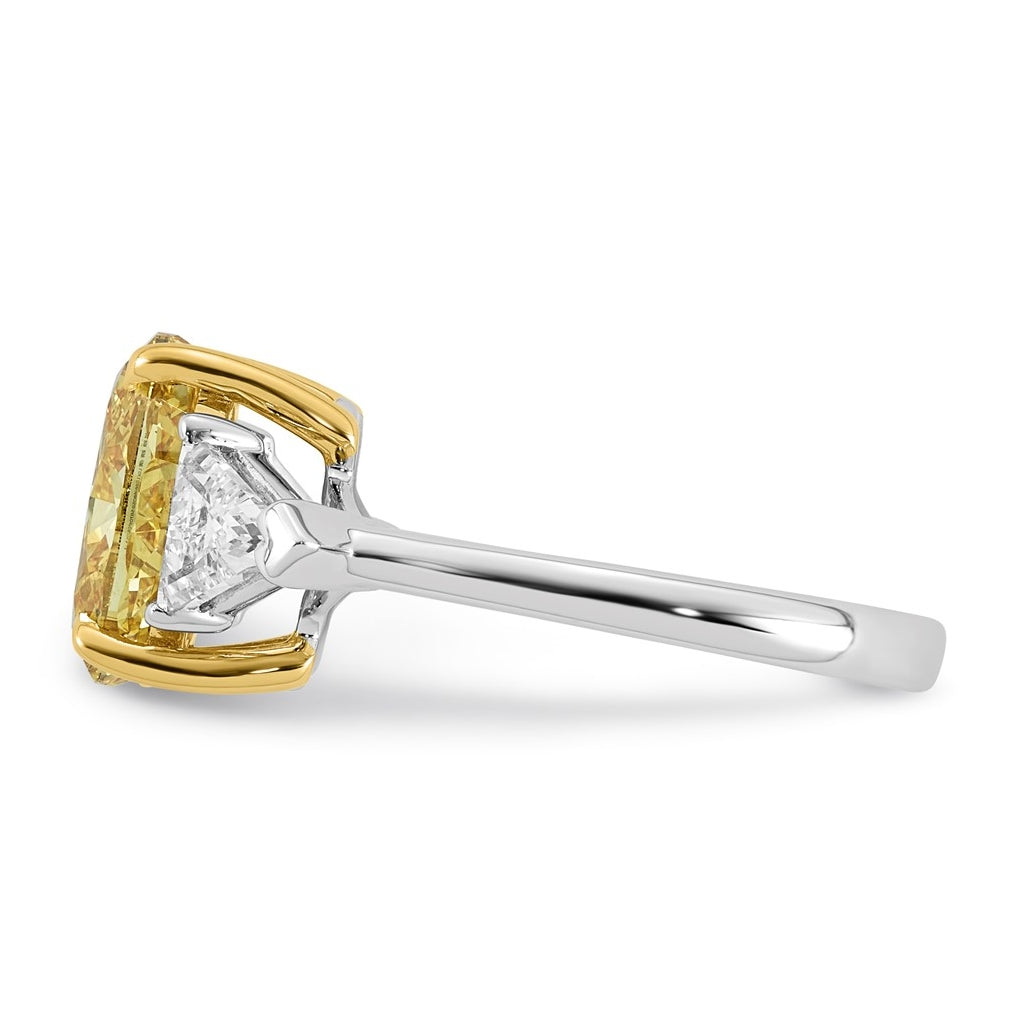 14k Two-Tone Gold 4 1/2ct Lab Grown Dia. Oval VS+ Cert. Vivid Yellow & Trillion VS+ F+