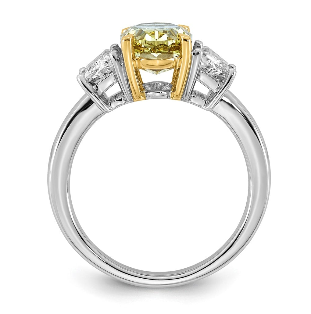14k Two-Tone Gold 4 1/3ct Lab Grown Dia. Oval VS+ Cert. Vivid Yellow & Trapezoid VS+ F+