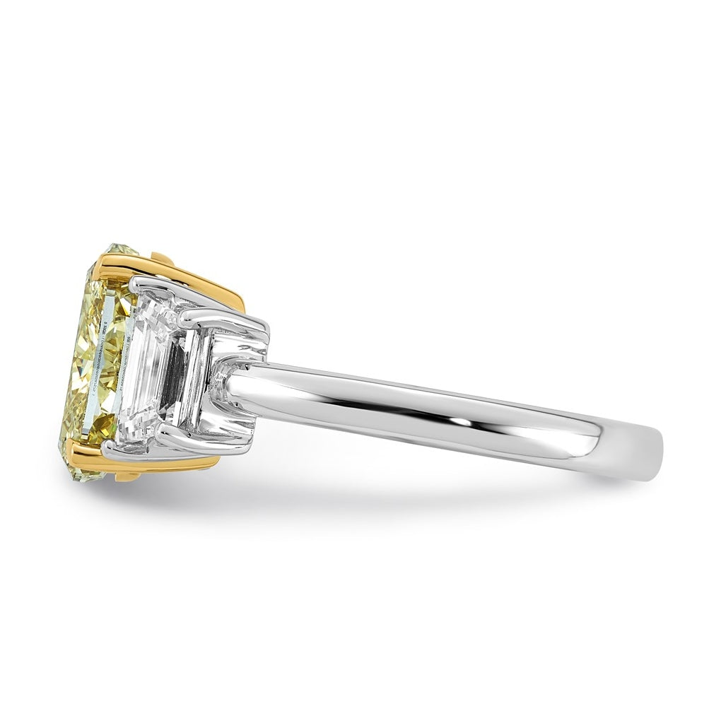 14k Two-Tone Gold 4 1/3ct Lab Grown Dia. Oval VS+ Cert. Vivid Yellow & Trapezoid VS+ F+
