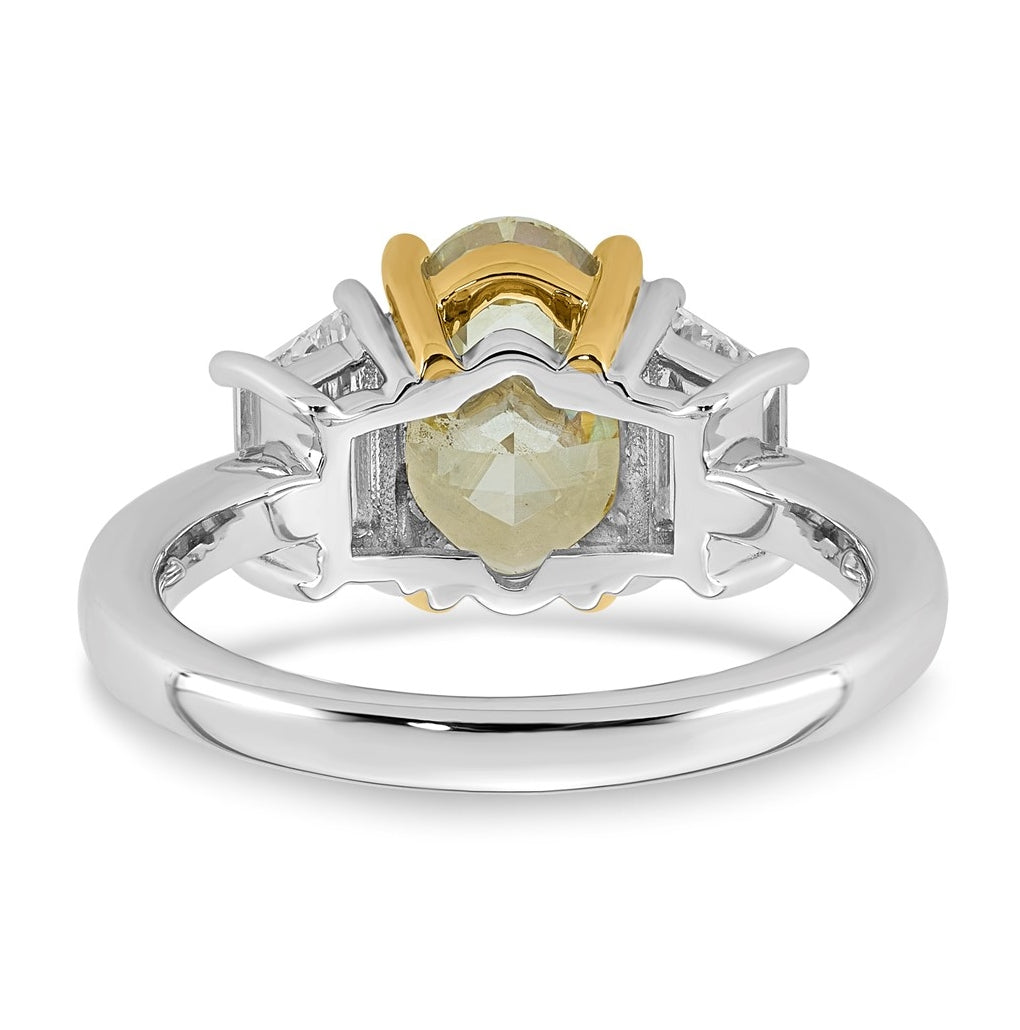 14k Two-Tone Gold 4 1/3ct Lab Grown Dia. Oval VS+ Cert. Vivid Yellow & Trapezoid VS+ F+