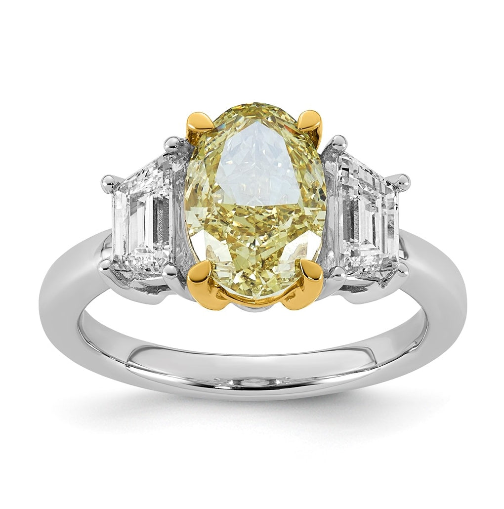 14k Two-Tone Gold 4 1/3ct Lab Grown Dia. Oval VS+ Cert. Vivid Yellow & Trapezoid VS+ F+