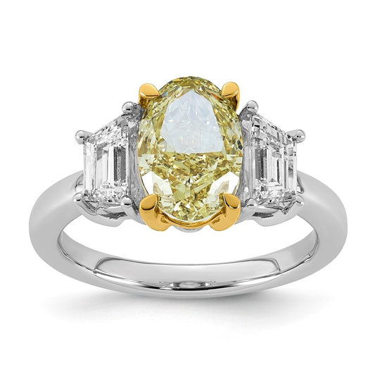 14k Two-Tone Gold 4 1/3ct Lab Grown Dia. Oval VS+ Cert. Vivid Yellow & Trapezoid VS+ F+