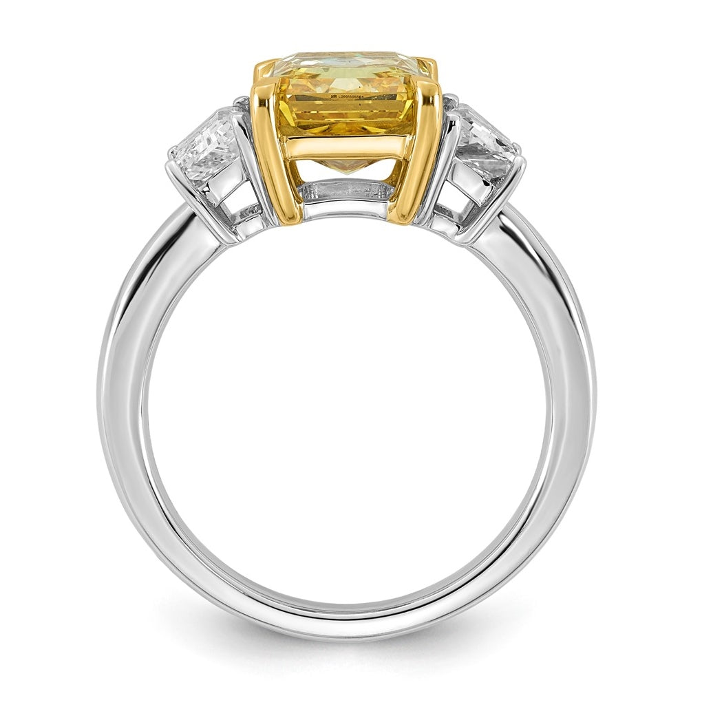 14k Two-Tone Gold 4 1/2ct Lab Grown Dia. Radiant VS+ Cert. Vivid Yellow & Trapezoid VS+