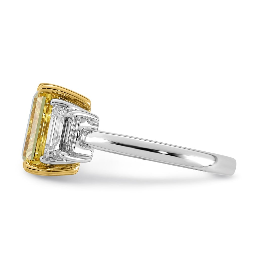 14k Two-Tone Gold 4 1/2ct Lab Grown Dia. Radiant VS+ Cert. Vivid Yellow & Trapezoid VS+