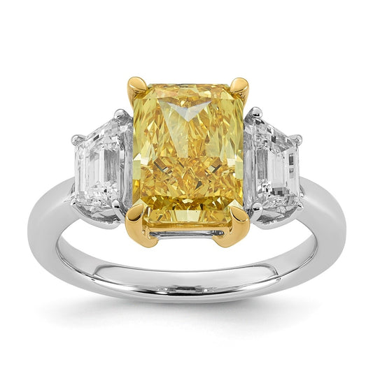 14k Two-Tone Gold 4 1/2ct Lab Grown Dia. Radiant VS+ Cert. Vivid Yellow & Trapezoid VS+