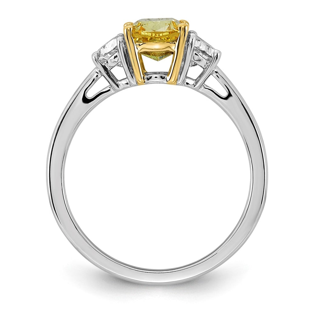 14k Two-Tone Gold 2 1/2ct Lab Grown Dia. Long Cushion VS+ Cert. Vivid Yellow & Half Moo