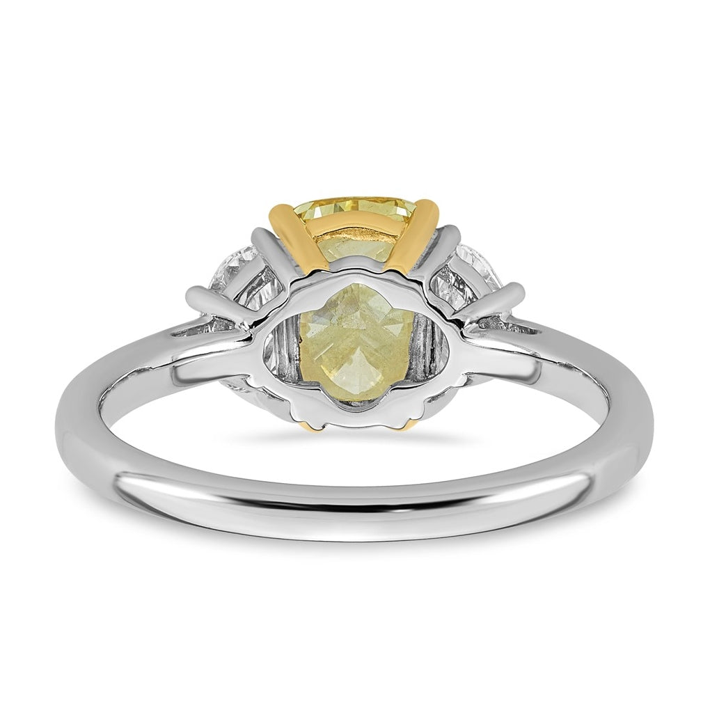 14k Two-Tone Gold 2 1/2ct Lab Grown Dia. Long Cushion VS+ Cert. Vivid Yellow & Half Moo
