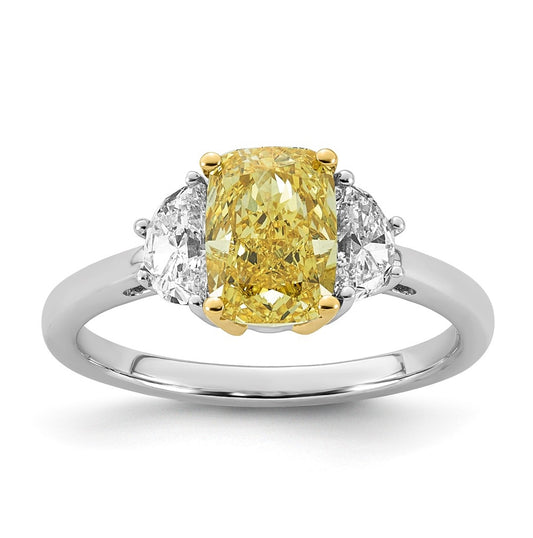 14k Two-Tone Gold 2 1/2ct Lab Grown Dia. Long Cushion VS+ Cert. Vivid Yellow & Half Moo