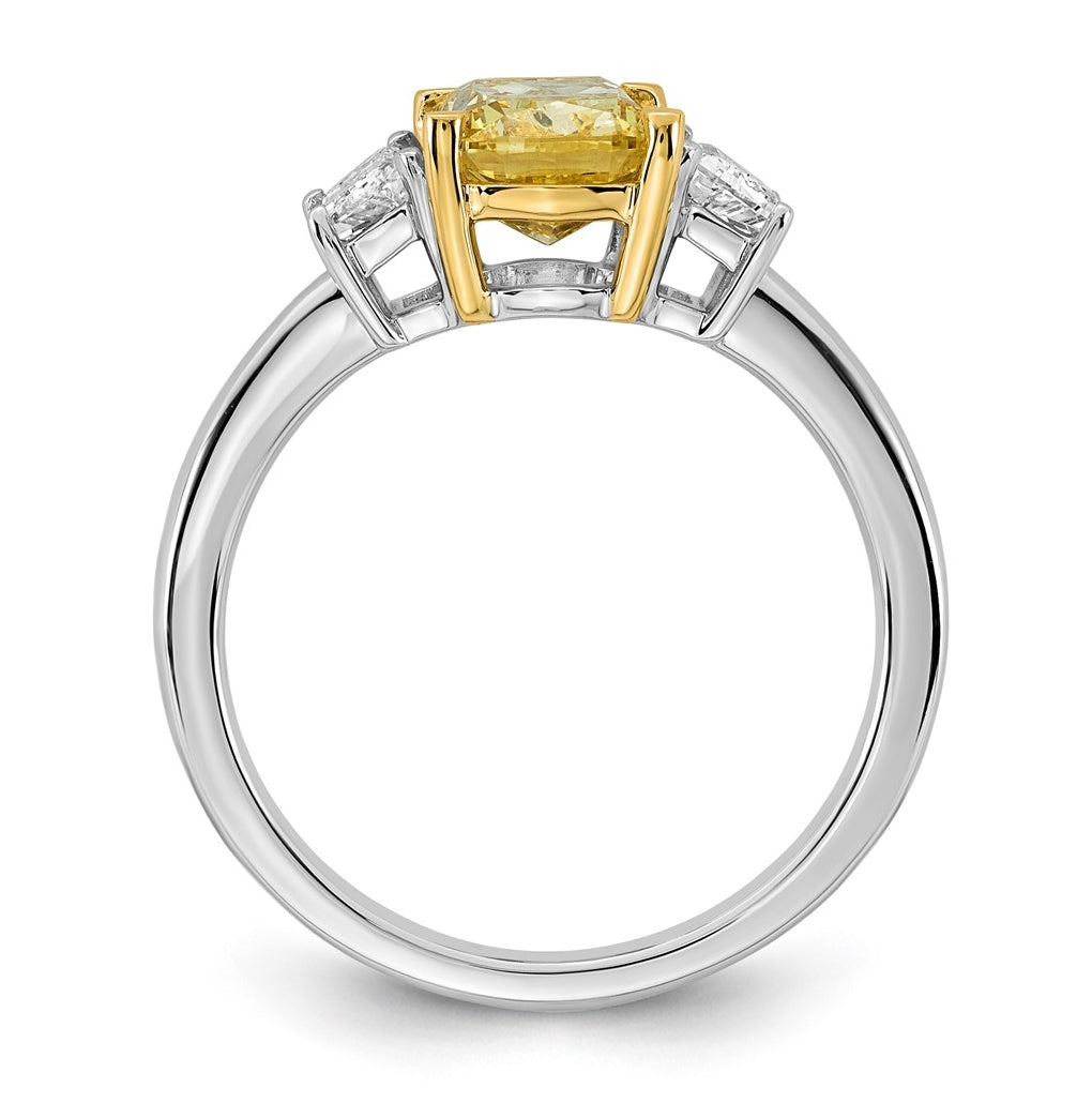 14k Two-Tone Gold 2 1/2ct Lab Grown Dia. Long Cushion VS+ Cert. Vivid Yellow & Trap VS+