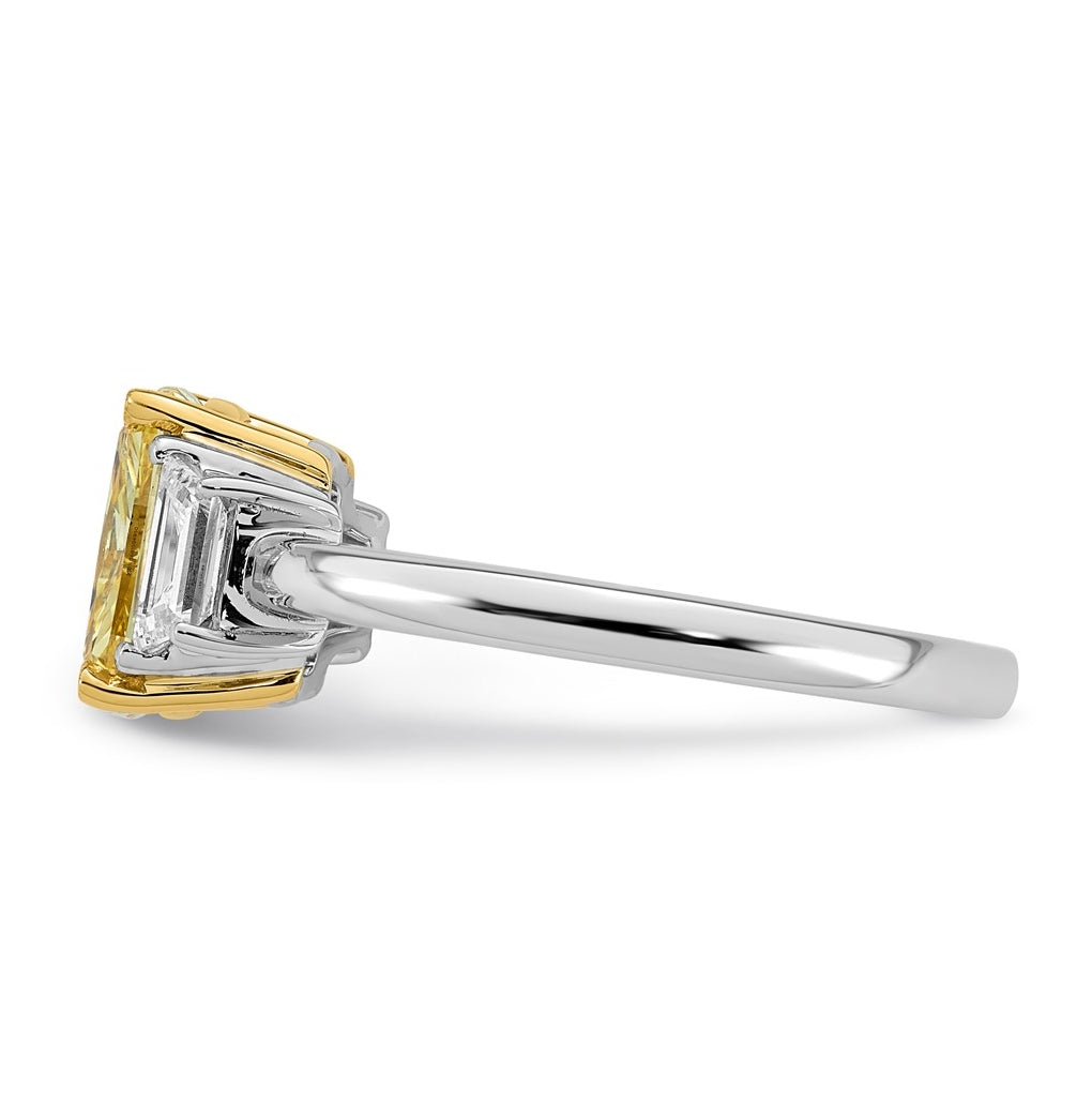 14k Two-Tone Gold 2 1/2ct Lab Grown Dia. Long Cushion VS+ Cert. Vivid Yellow & Trap VS+