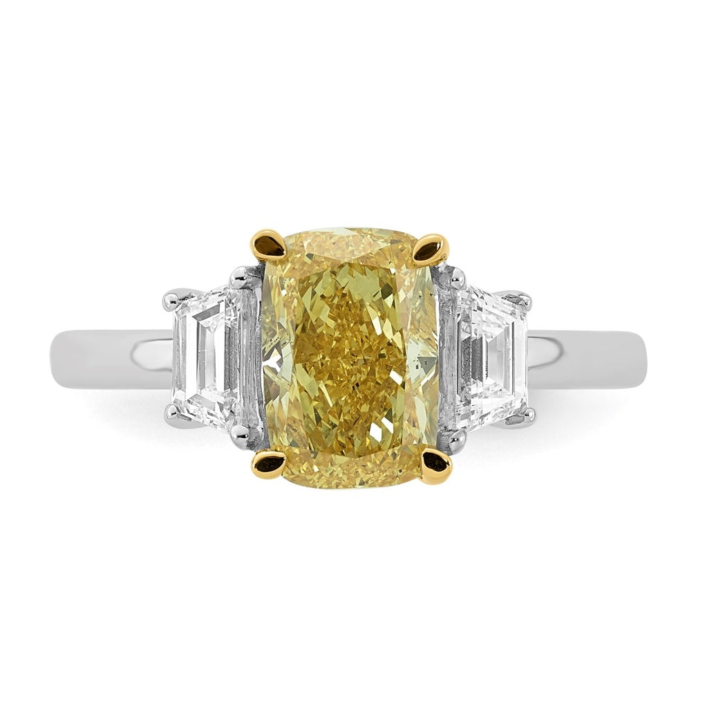 14k Two-Tone Gold 2 1/2ct Lab Grown Dia. Long Cushion VS+ Cert. Vivid Yellow & Trap VS+
