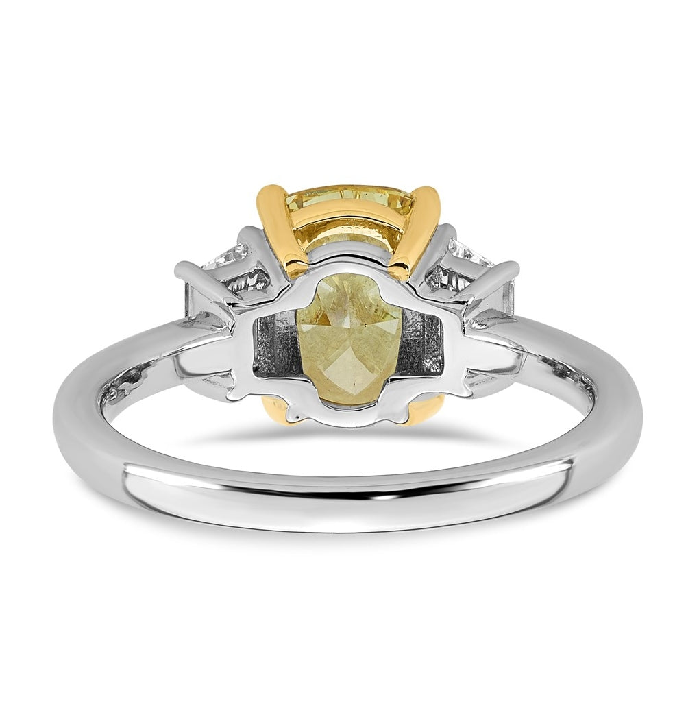 14k Two-Tone Gold 2 1/2ct Lab Grown Dia. Long Cushion VS+ Cert. Vivid Yellow & Trap VS+
