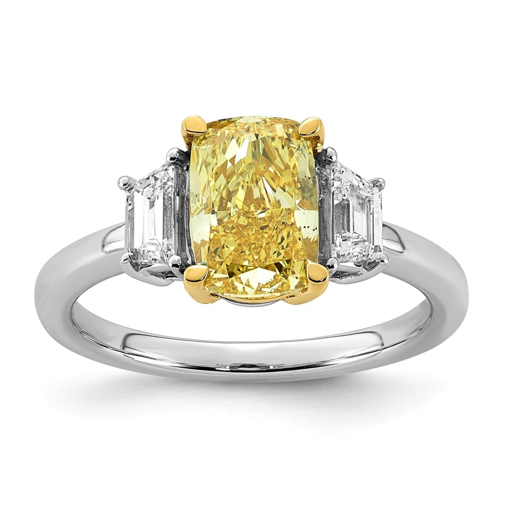 14k Two-Tone Gold 2 1/2ct Lab Grown Dia. Long Cushion VS+ Cert. Vivid Yellow & Trap VS+