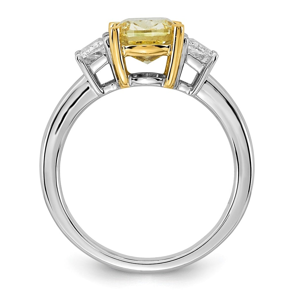 14k Two-Tone Gold 3 1/5ct Lab Grown Dia. Long Cushion VS+ Cert. Vivid Yellow & Trap VS+