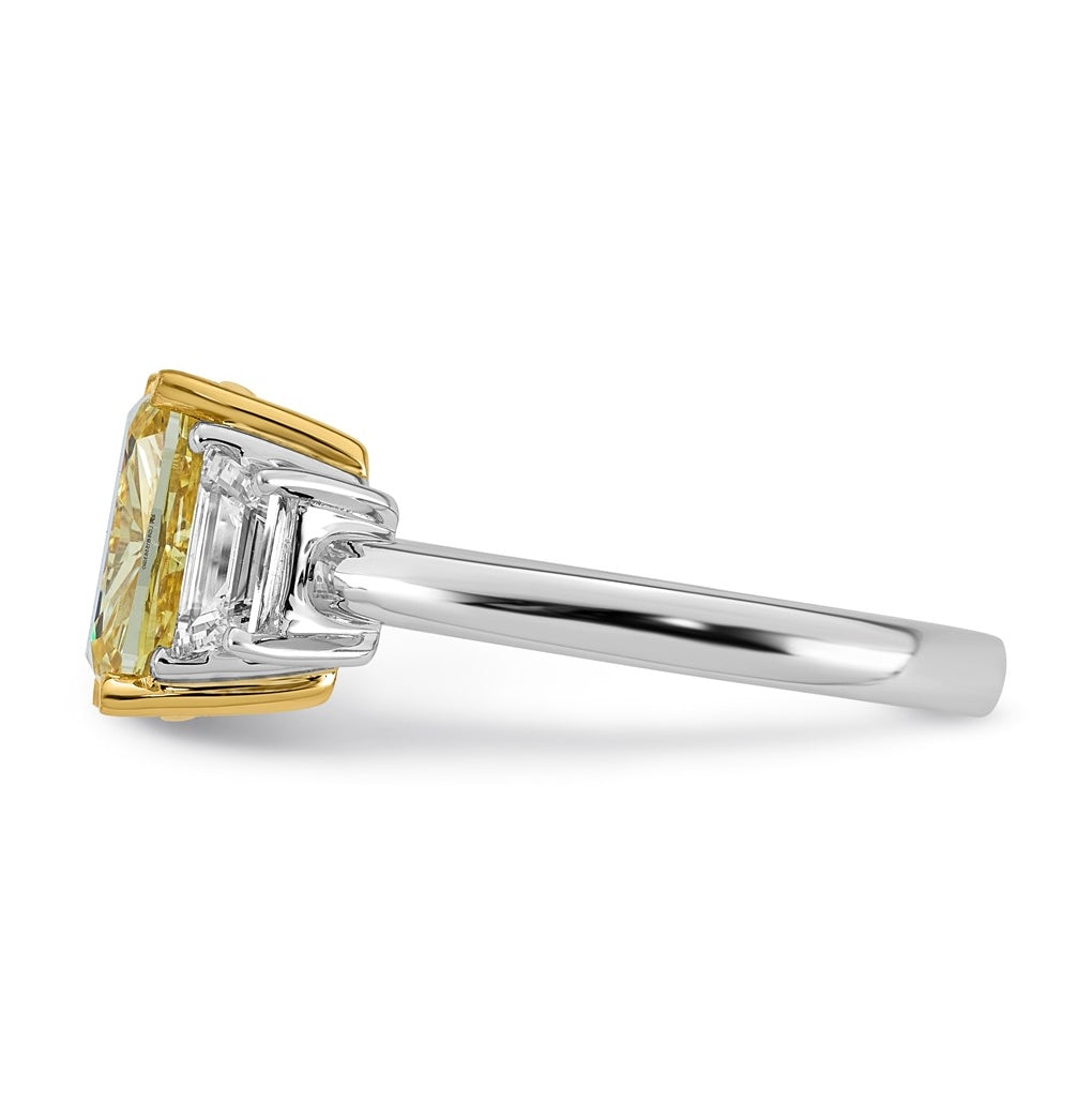 14k Two-Tone Gold 3 1/5ct Lab Grown Dia. Long Cushion VS+ Cert. Vivid Yellow & Trap VS+