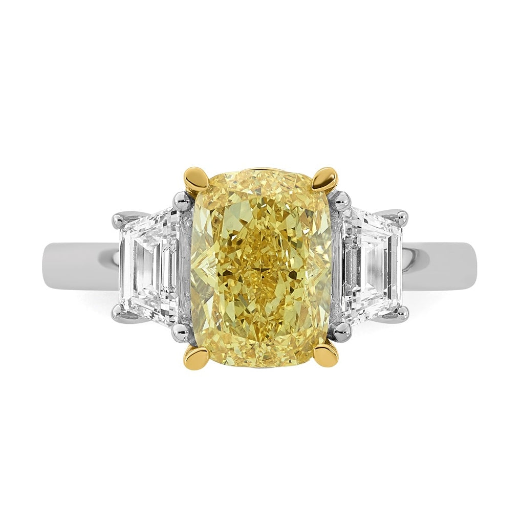 14k Two-Tone Gold 3 1/5ct Lab Grown Dia. Long Cushion VS+ Cert. Vivid Yellow & Trap VS+