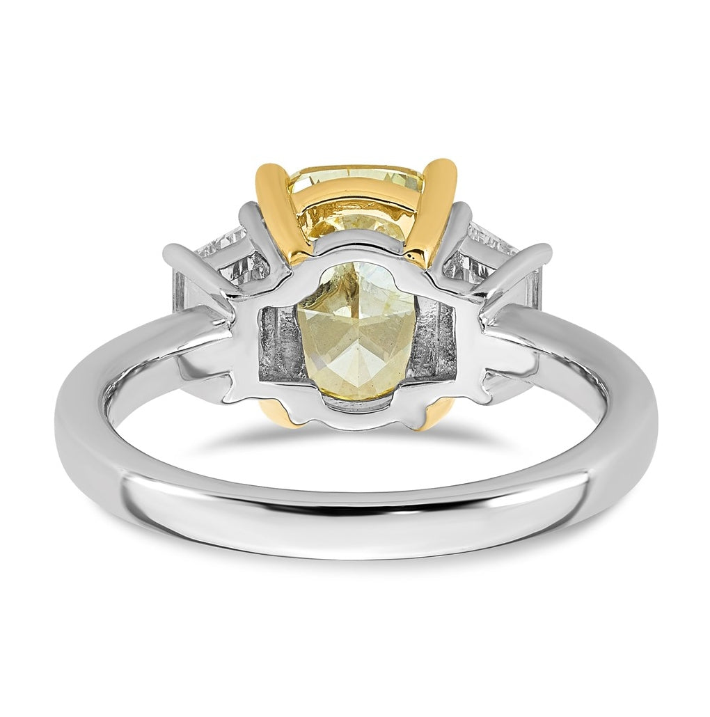 14k Two-Tone Gold 3 1/5ct Lab Grown Dia. Long Cushion VS+ Cert. Vivid Yellow & Trap VS+