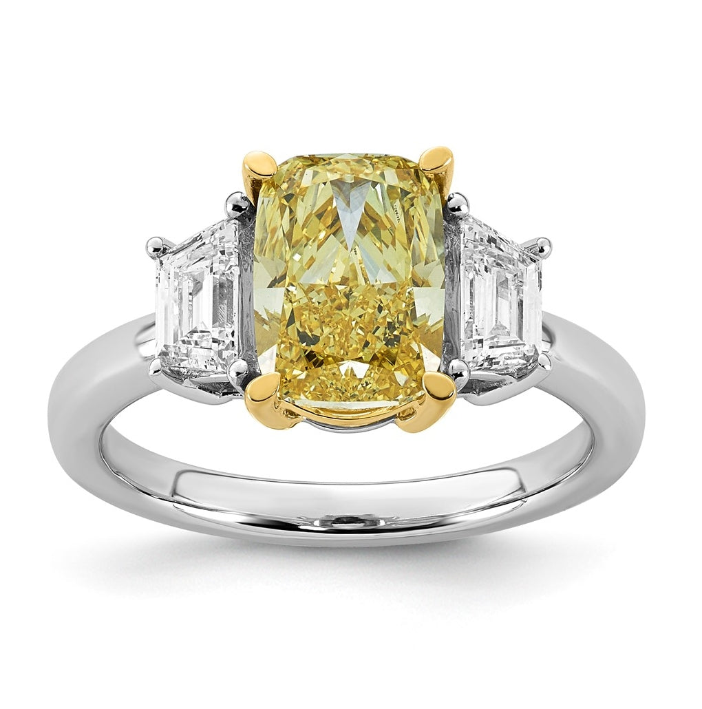 14k Two-Tone Gold 3 1/5ct Lab Grown Dia. Long Cushion VS+ Cert. Vivid Yellow & Trap VS+