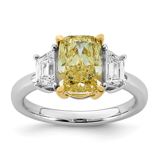 14k Two-Tone Gold 3 1/5ct Lab Grown Dia. Long Cushion VS+ Cert. Vivid Yellow & Trap VS+