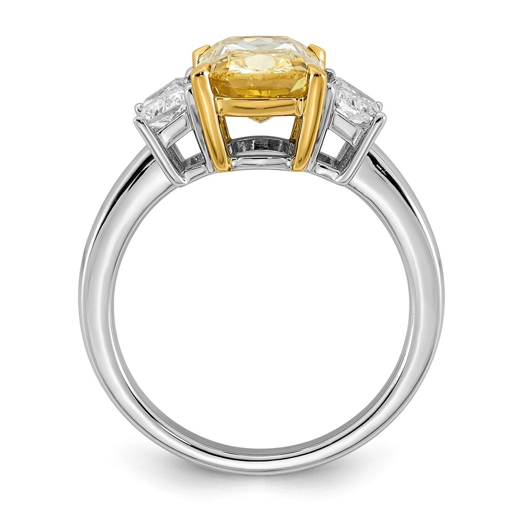 14k Two-Tone Gold 3 7/8ct Lab Grown Dia. Long Cushion VS+ Cert. Vivid Yellow & Trap VS+