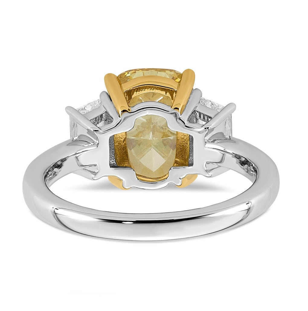 14k Two-Tone Gold 3 7/8ct Lab Grown Dia. Long Cushion VS+ Cert. Vivid Yellow & Trap VS+