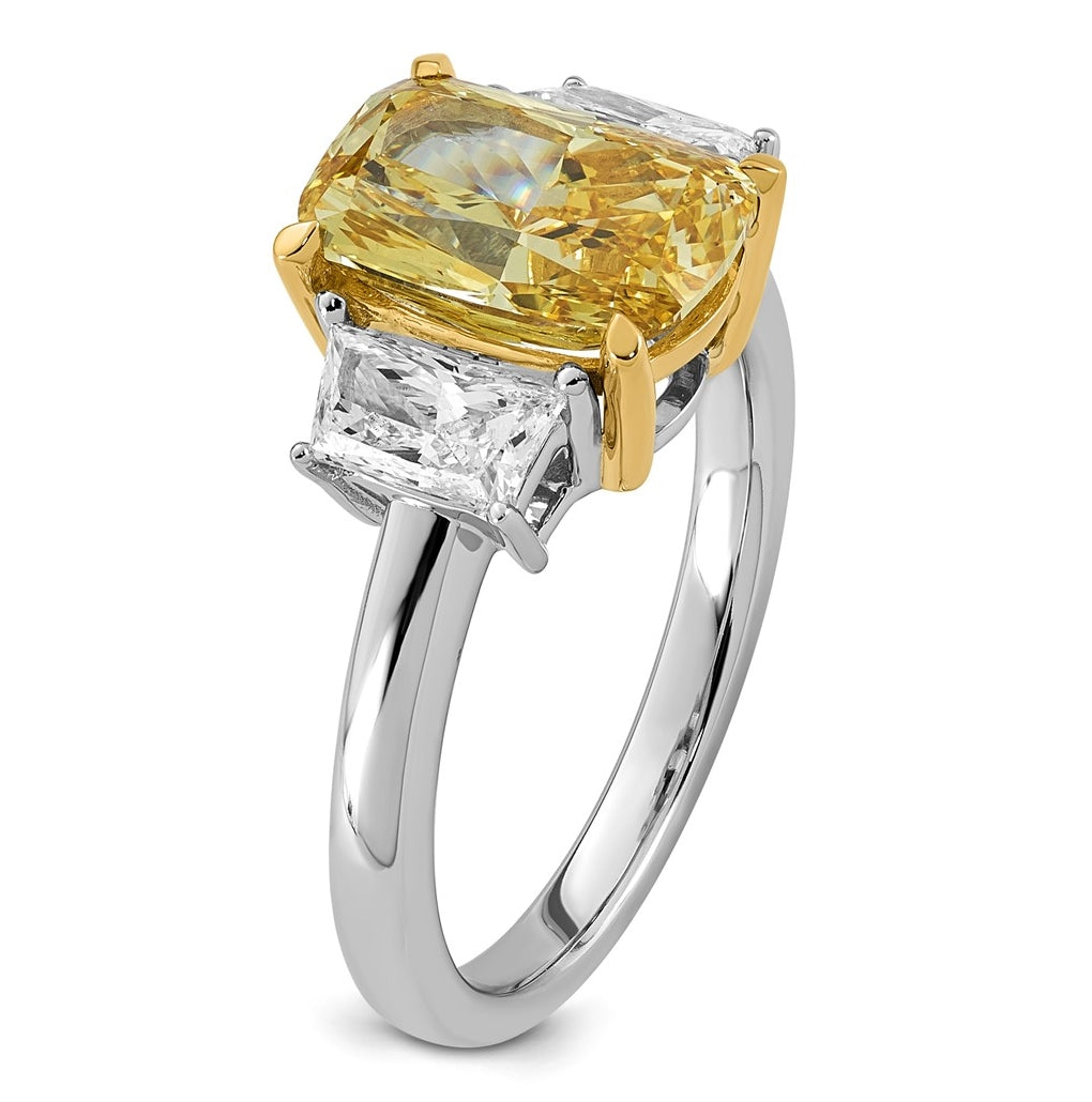 14k Two-Tone Gold 3 7/8ct Lab Grown Dia. Long Cushion VS+ Cert. Vivid Yellow & Trap VS+
