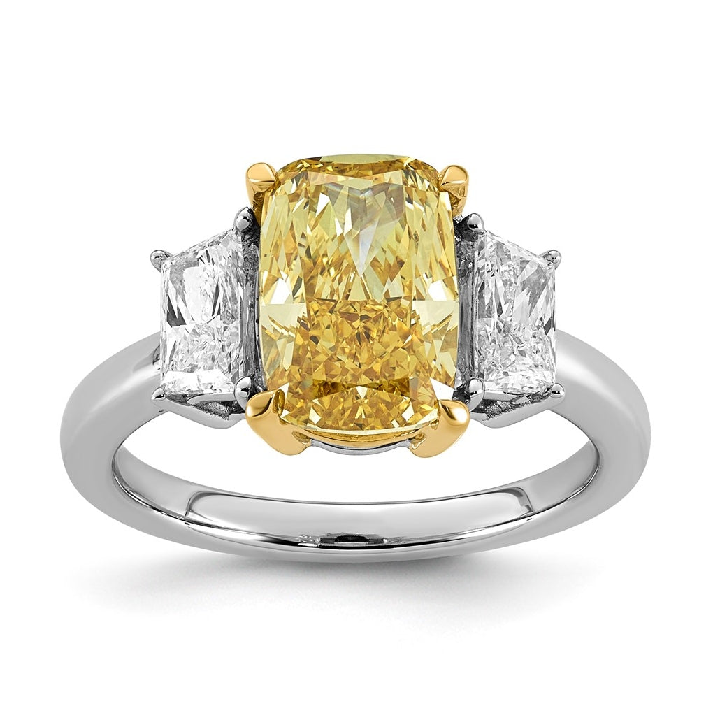 14k Two-Tone Gold 3 7/8ct Lab Grown Dia. Long Cushion VS+ Cert. Vivid Yellow & Trap VS+
