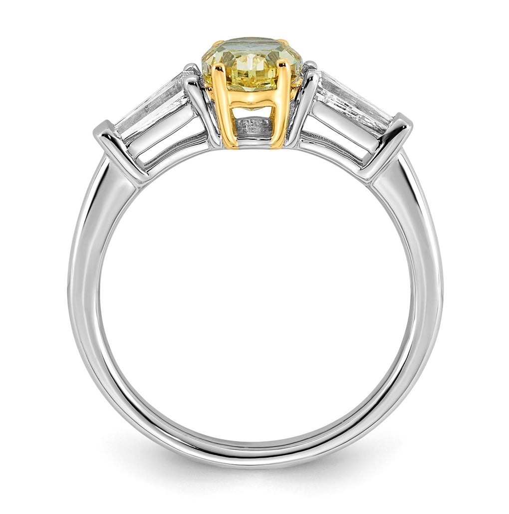 14k Two-Tone Gold 1 1/2ct Lab Grown Dia. Oval VS+ Cert. Vivid Yellow & Baguette VS+ F+