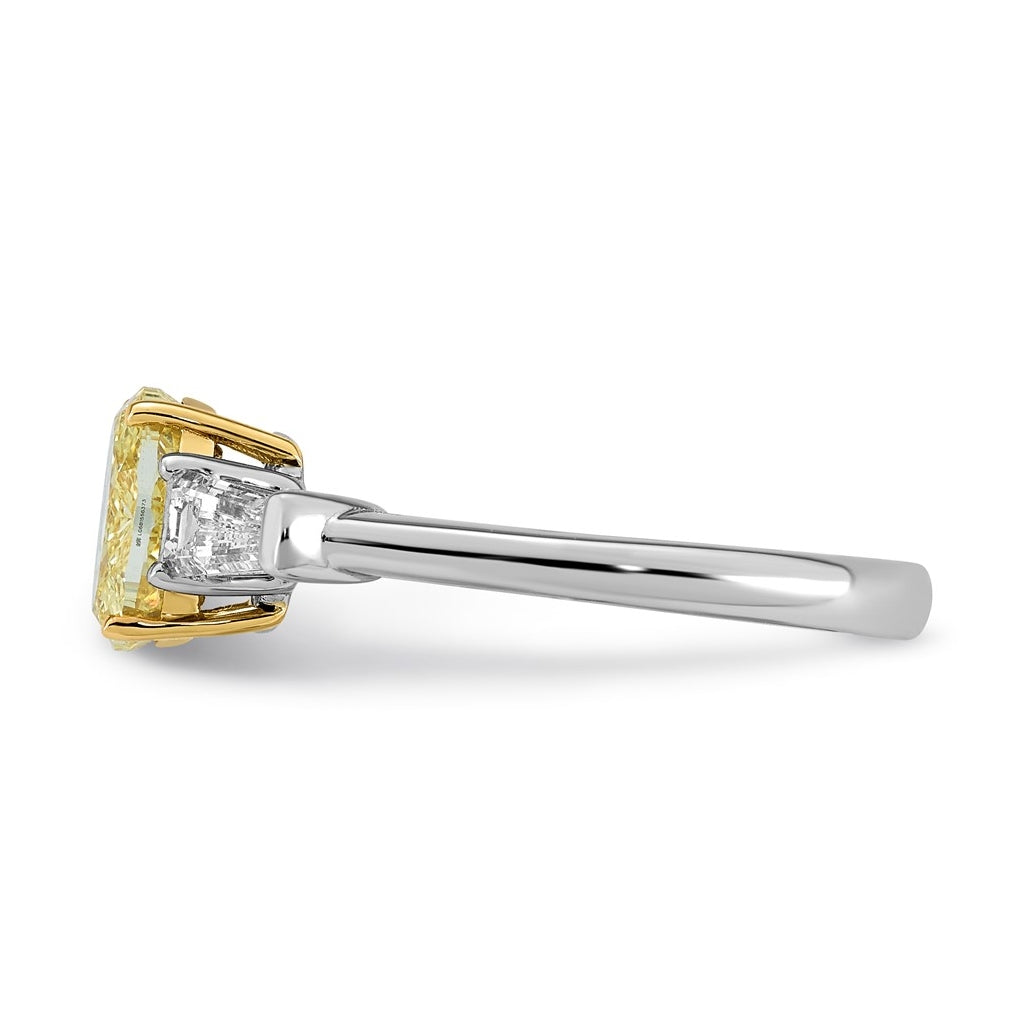 14k Two-Tone Gold 1 1/2ct Lab Grown Dia. Oval VS+ Cert. Vivid Yellow & Baguette VS+ F+