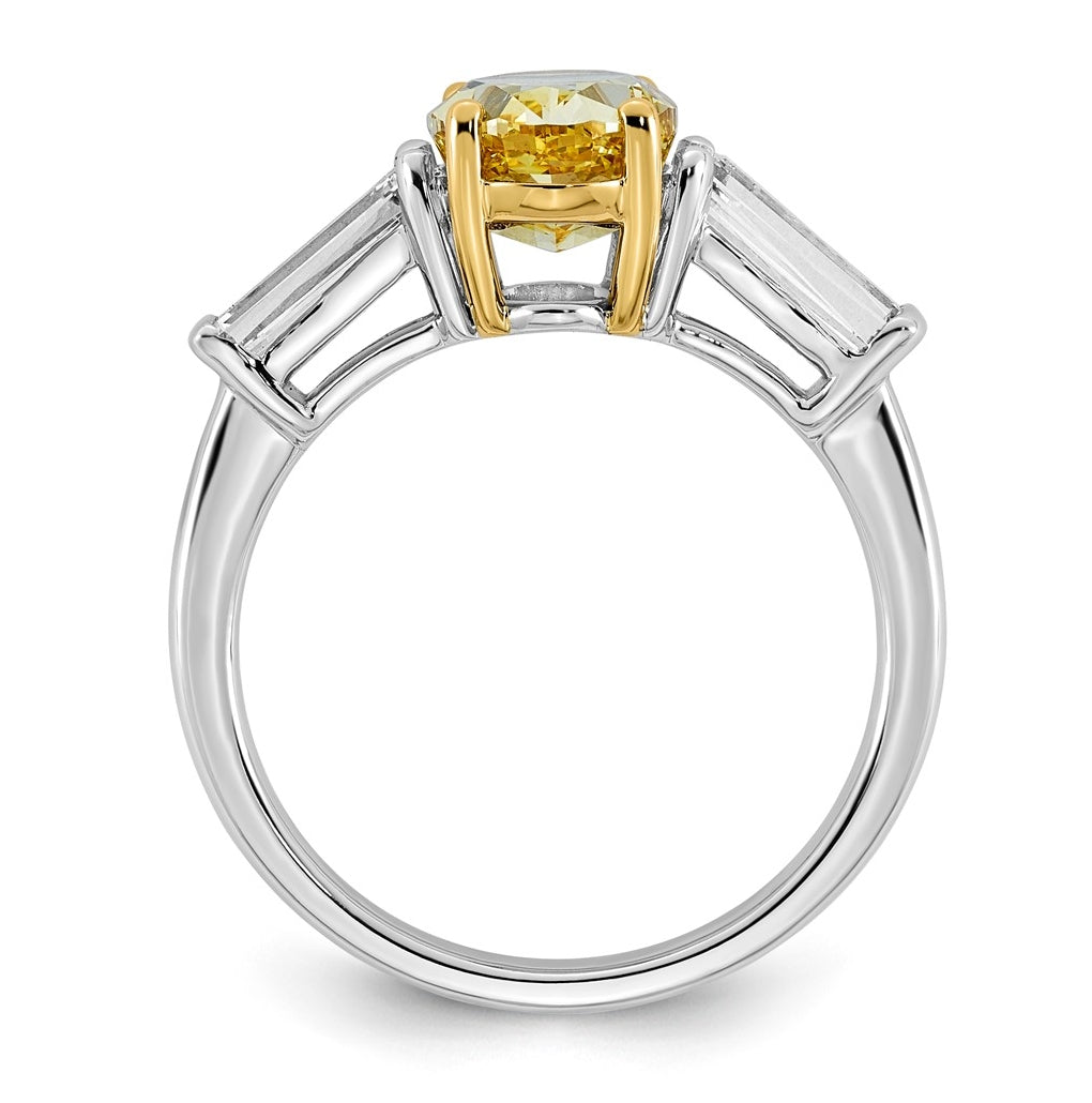 14k Two-Tone Gold 2 3/4ct Lab Grown Dia. Oval VS+ Cert. Vivid Yellow & Baguette VS+ F+
