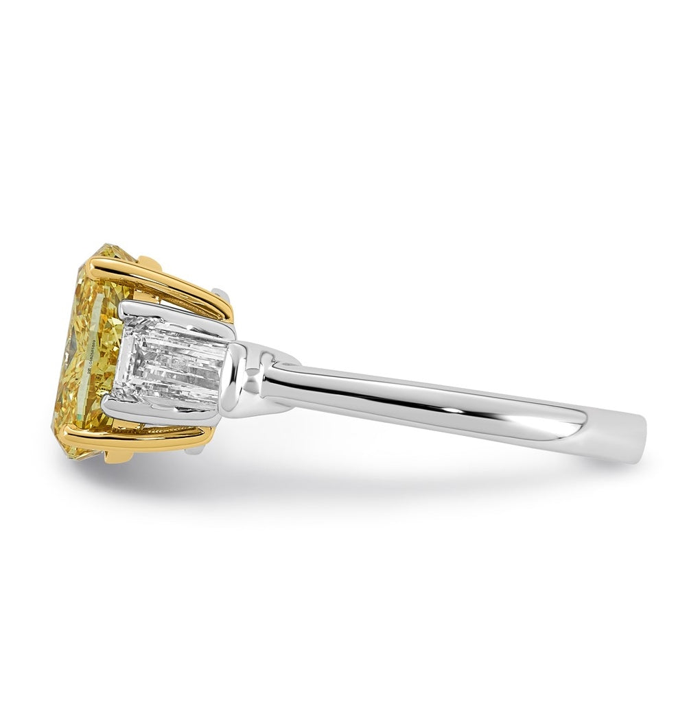 14k Two-Tone Gold 2 3/4ct Lab Grown Dia. Oval VS+ Cert. Vivid Yellow & Baguette VS+ F+