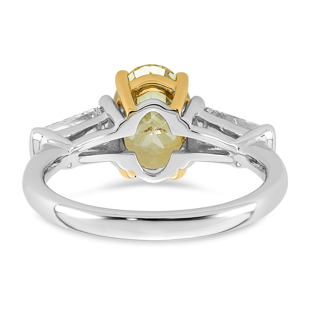 14k Two-Tone Gold 2 3/4ct Lab Grown Dia. Oval VS+ Cert. Vivid Yellow & Baguette VS+ F+