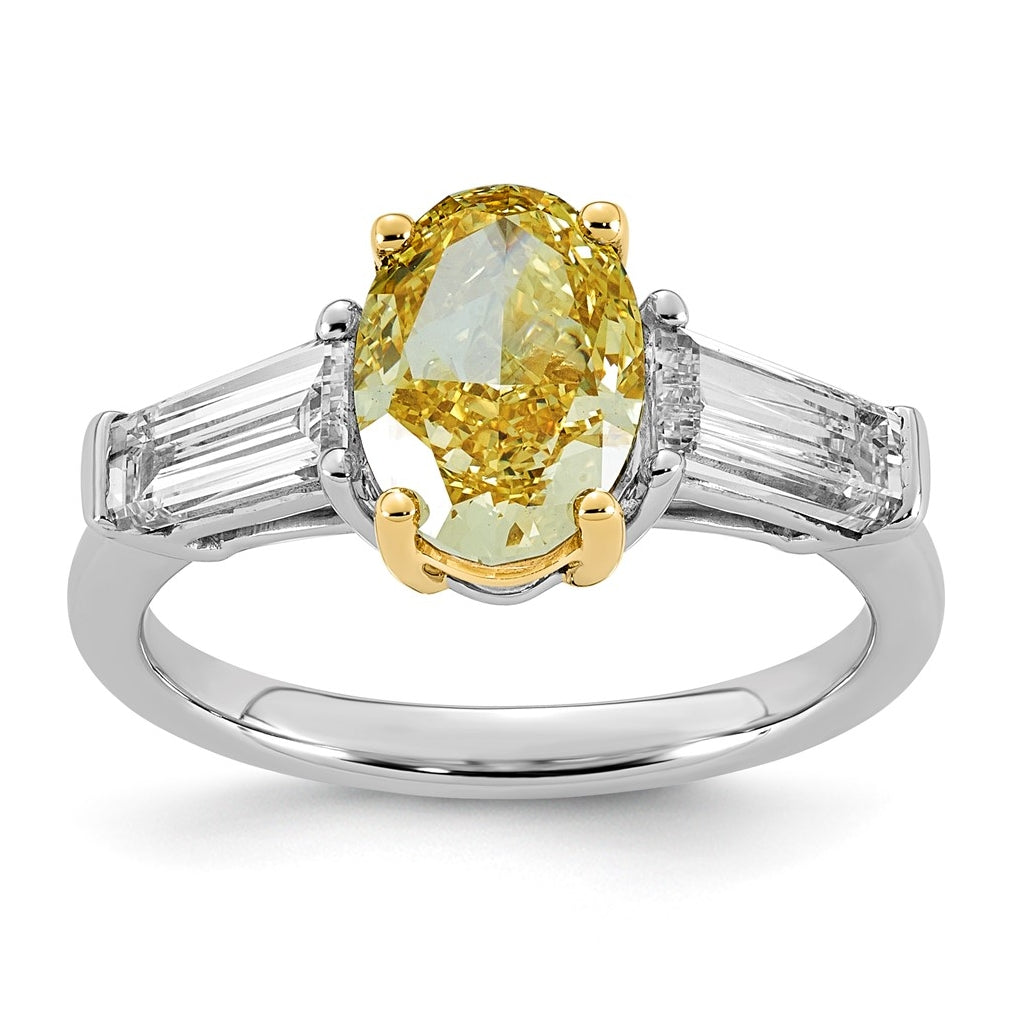 14k Two-Tone Gold 2 3/4ct Lab Grown Dia. Oval VS+ Cert. Vivid Yellow & Baguette VS+ F+