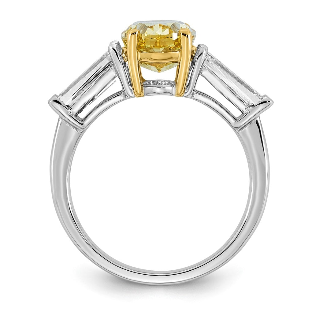 14k Two-Tone Gold 4 1/2ct Lab Grown Dia. Oval VS+ Cert. Vivid Yellow & Baguette VS+ F+