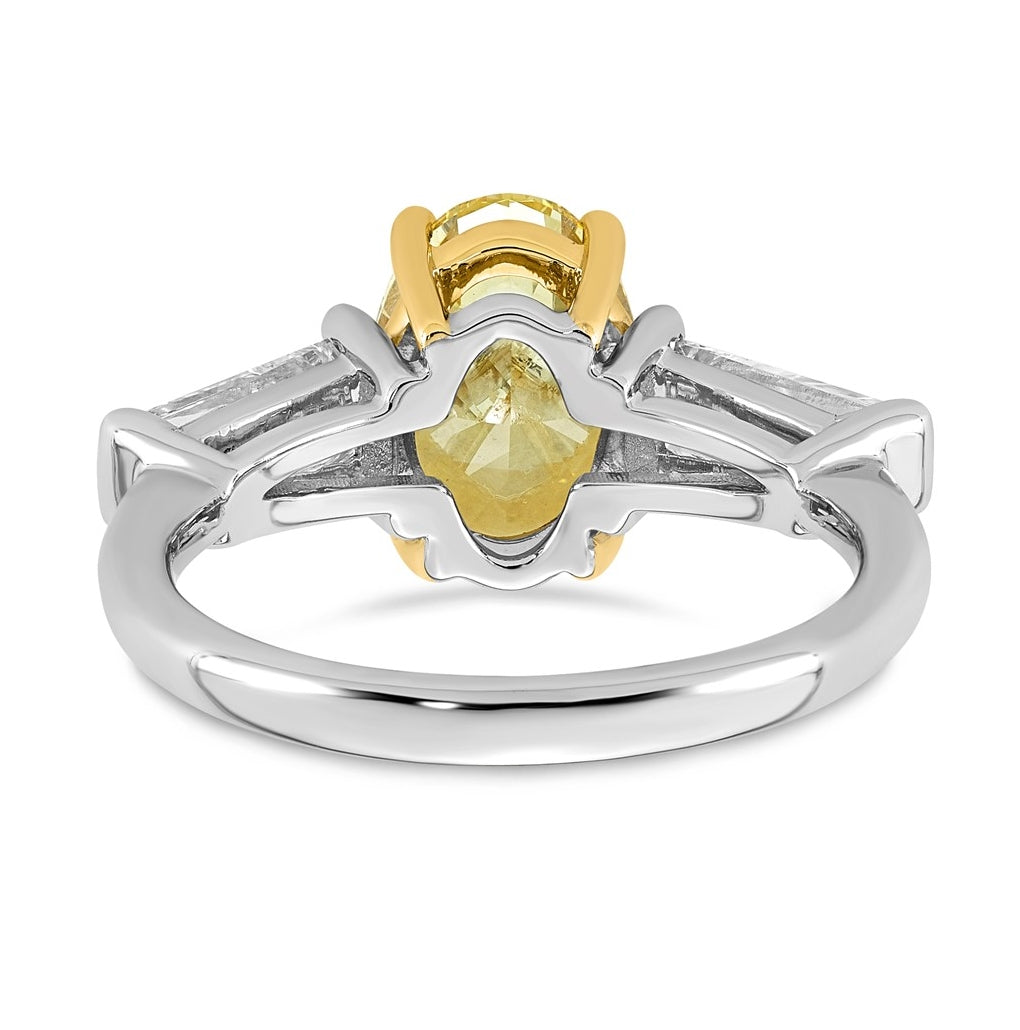 14k Two-Tone Gold 4 1/2ct Lab Grown Dia. Oval VS+ Cert. Vivid Yellow & Baguette VS+ F+