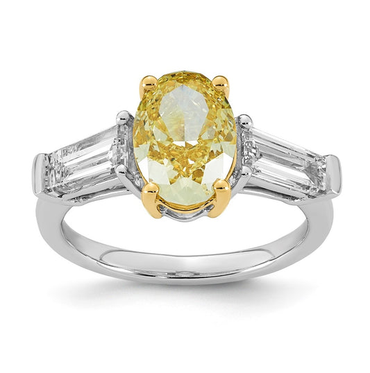 14k Two-Tone Gold 4 1/2ct Lab Grown Dia. Oval VS+ Cert. Vivid Yellow & Baguette VS+ F+