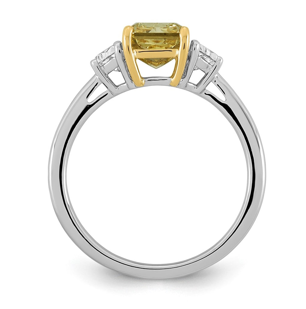 14k Two-Tone Gold 2 5/8ct Lab Grown Dia. Radiant VS+ Cert. Vivid Yellow & Half Moon VS+