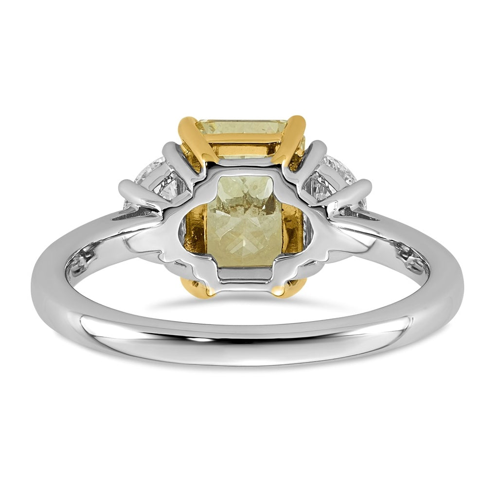 14k Two-Tone Gold 2 5/8ct Lab Grown Dia. Radiant VS+ Cert. Vivid Yellow & Half Moon VS+
