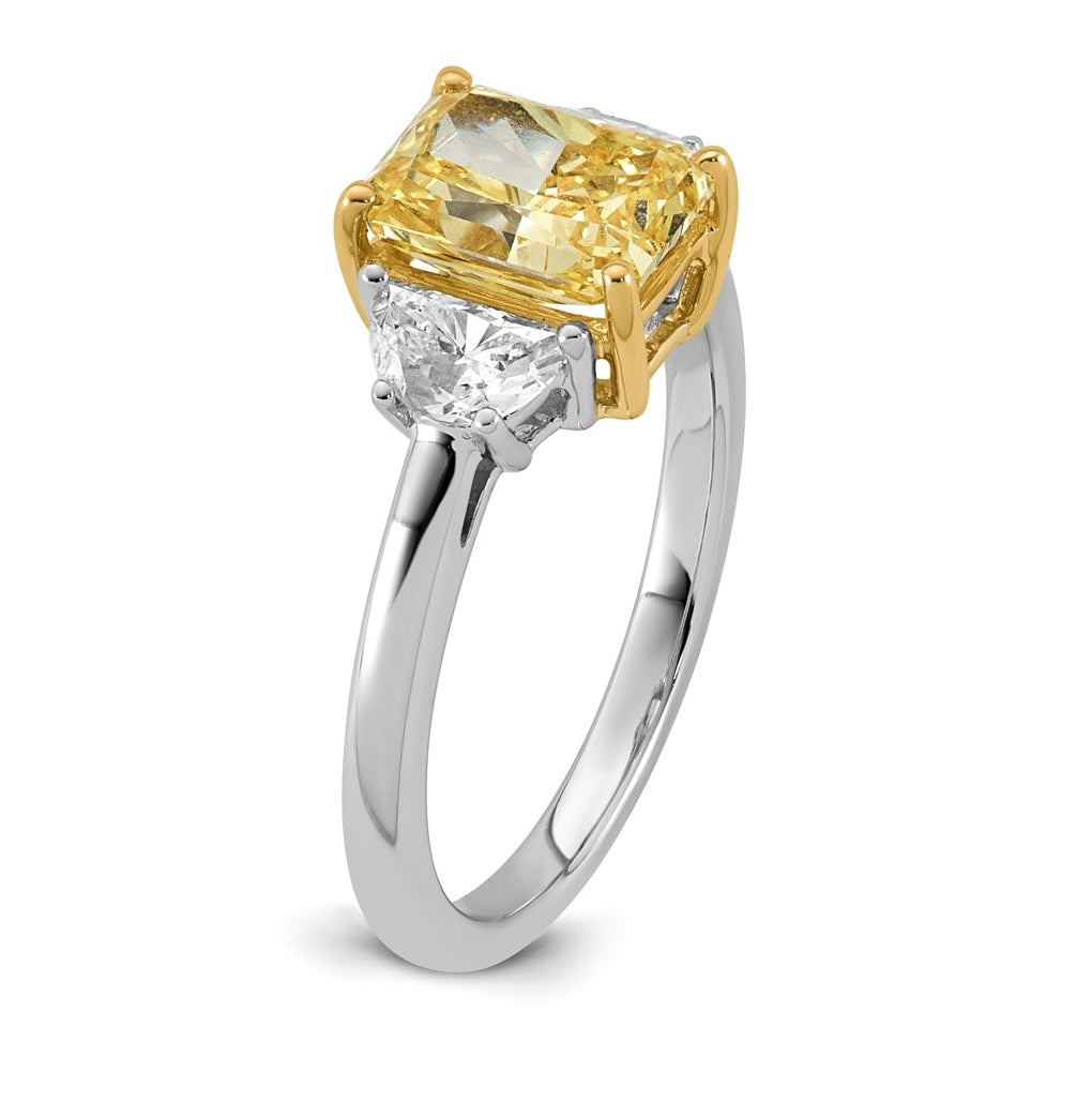 14k Two-Tone Gold 2 5/8ct Lab Grown Dia. Radiant VS+ Cert. Vivid Yellow & Half Moon VS+