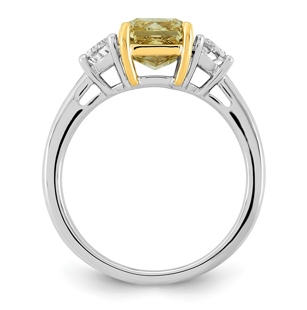 14k Two-Tone Gold 3 1/4ct Lab Grown Dia. Radiant VS+ Cert. Vivid Yellow & Half Moon VS+