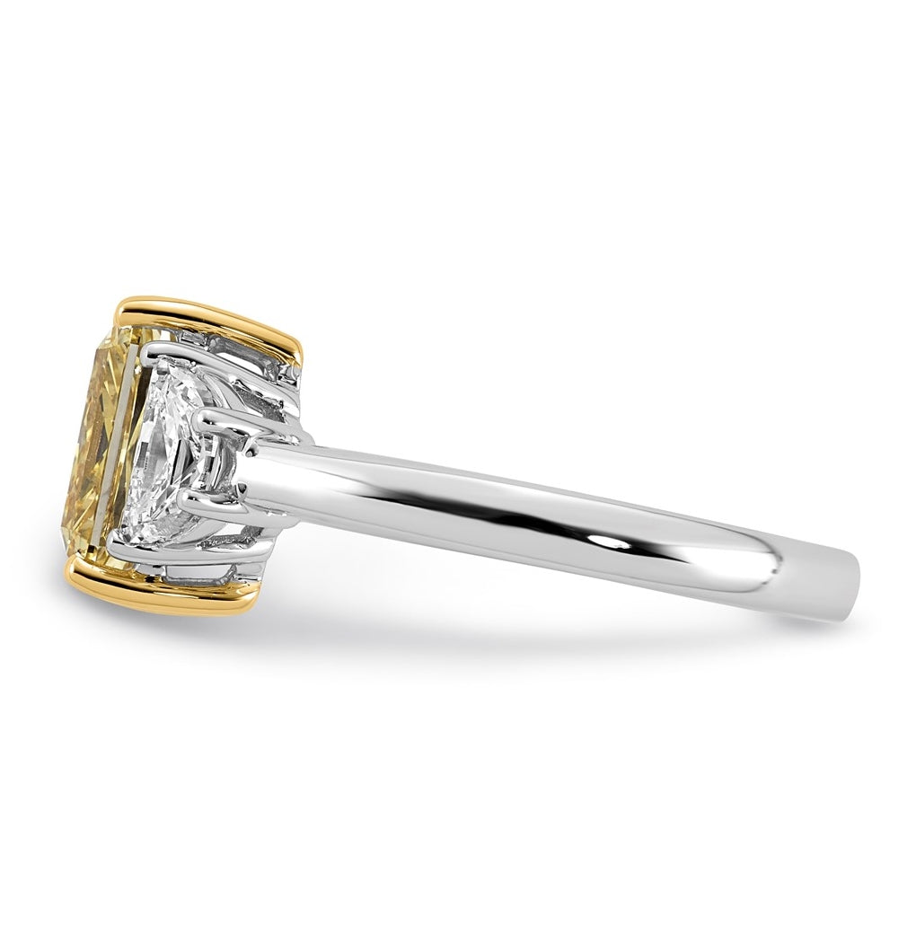 14k Two-Tone Gold 3 1/4ct Lab Grown Dia. Radiant VS+ Cert. Vivid Yellow & Half Moon VS+