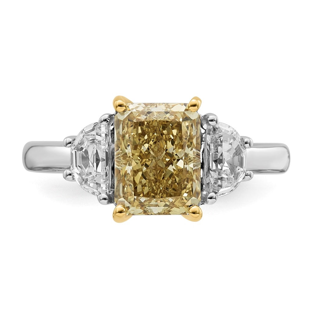 14k Two-Tone Gold 3 1/4ct Lab Grown Dia. Radiant VS+ Cert. Vivid Yellow & Half Moon VS+