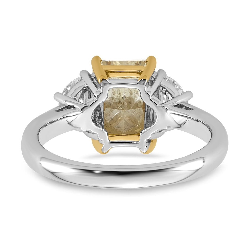 14k Two-Tone Gold 3 1/4ct Lab Grown Dia. Radiant VS+ Cert. Vivid Yellow & Half Moon VS+