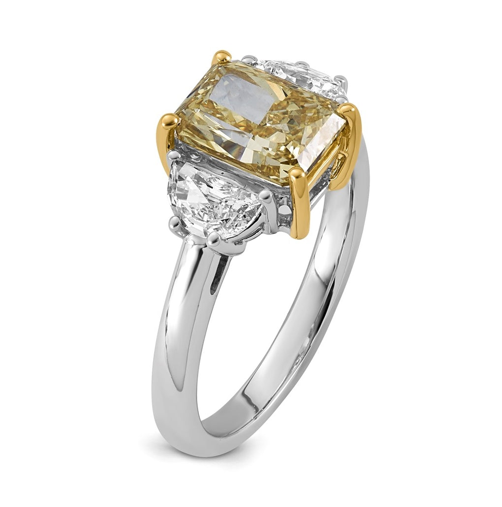 14k Two-Tone Gold 3 1/4ct Lab Grown Dia. Radiant VS+ Cert. Vivid Yellow & Half Moon VS+