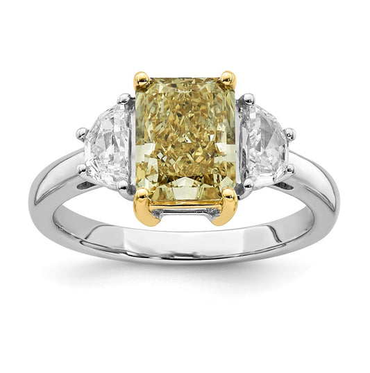 14k Two-Tone Gold 3 1/4ct Lab Grown Dia. Radiant VS+ Cert. Vivid Yellow & Half Moon VS+