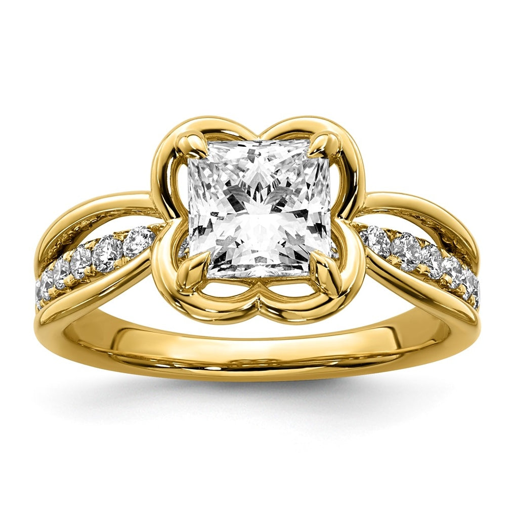14K Yellow Gold 1 3/4ct Certified Princess Center Lab Grown Diamond VS+ F+ Ring